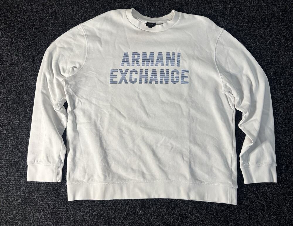 Armani Exchange White Crewneck Pullover Sweatshirt Long Sleeve Logo Graphic M